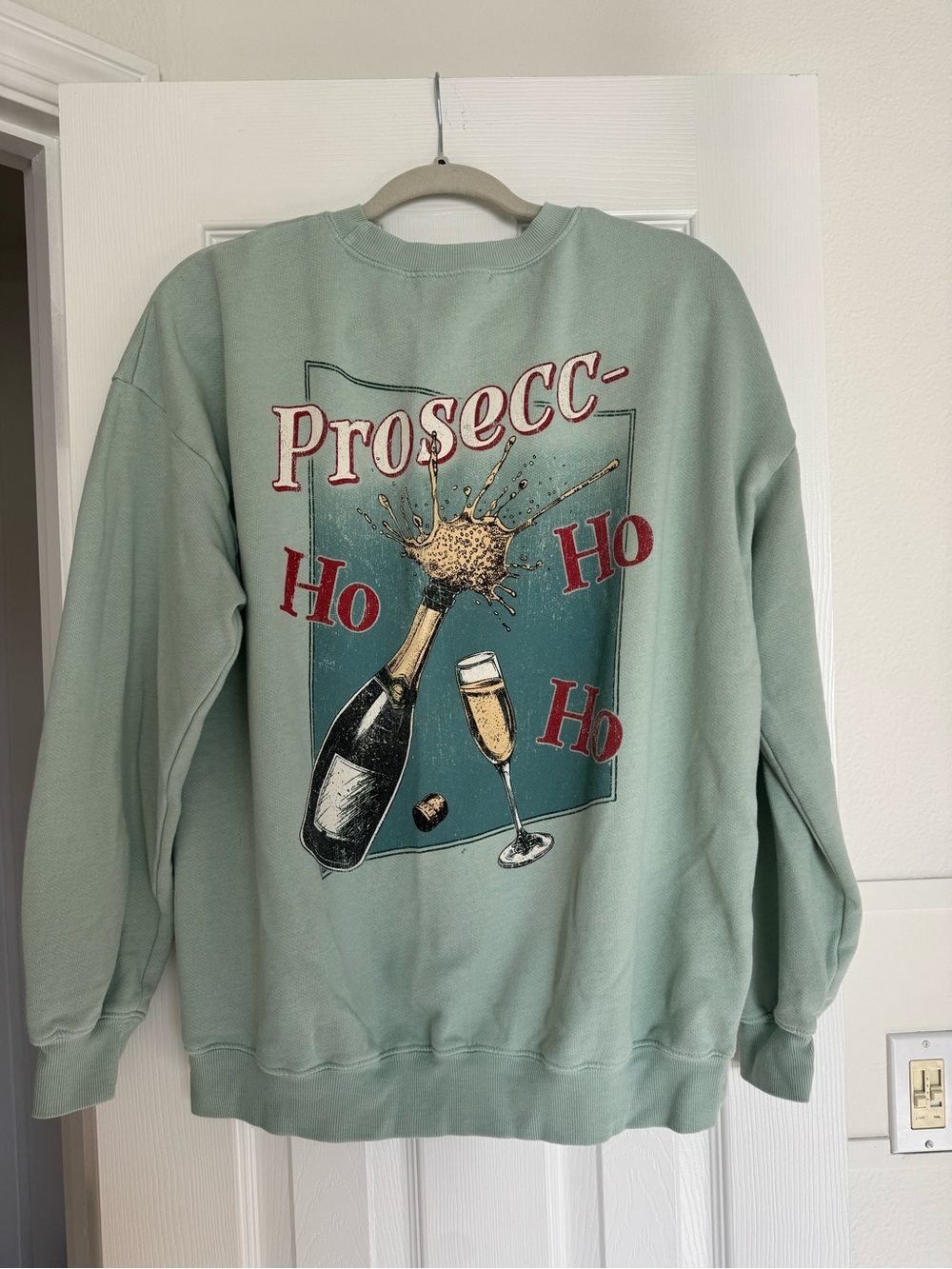 Mint Green Crewneck Sweatshirt with Champagne Glass Embroidery 🥂 🤶🏼